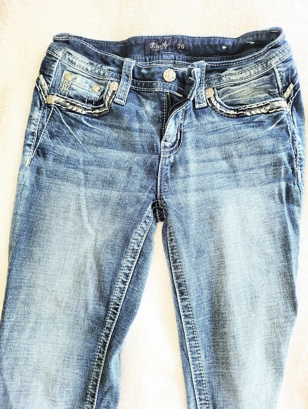 NWOT Miss Me Y2K Style Low Rise Boot Cut Selvedge Premium Denim Jeans Size 26 - Picture 16 of 16